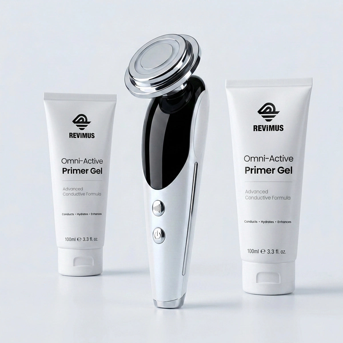 REVIMUS ORBIT facial contour device with two Omni-Active Primer Gel tubes for extended treatments